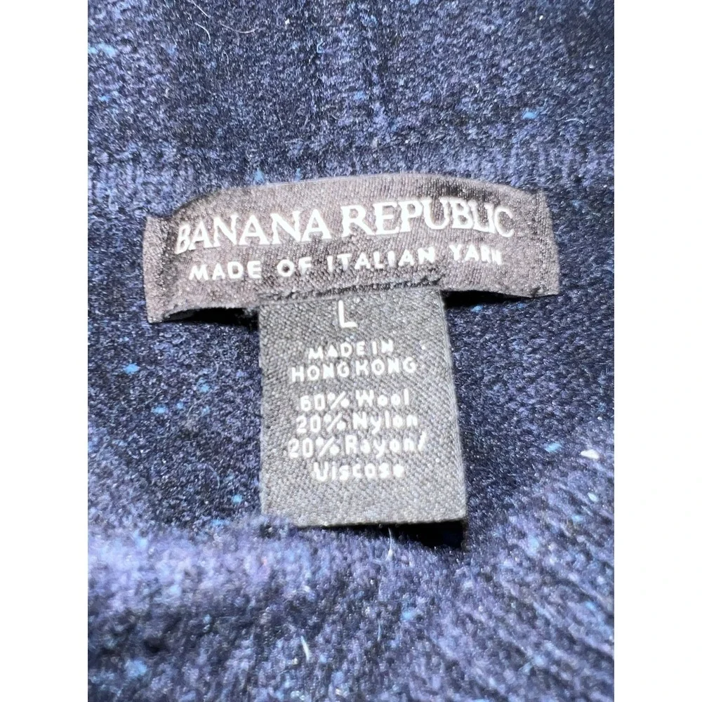 Banana Republic Men's Italian Yarn Wool Blend Navy Blue Hooded Sweater Popover